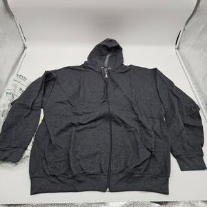 Fruit of the Loom Mens Black Heather Full Zip Hoodie Sweatshirt Size 2XL